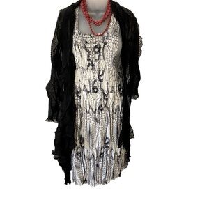 NWOT Alquema Micro Pleat Black & White Print Pinafore Dress Size Medium